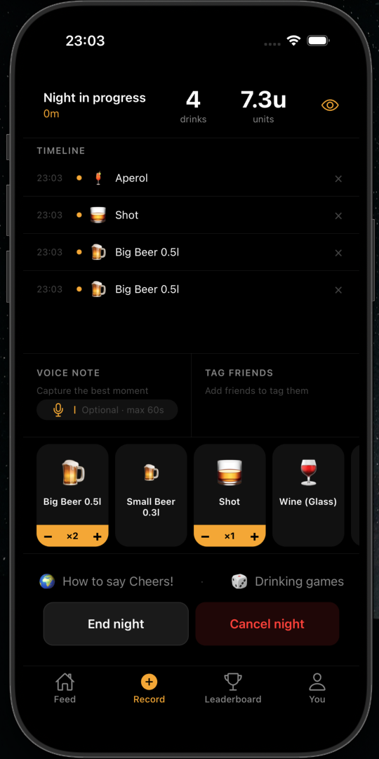 Live drink tracking
